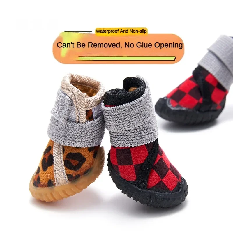 Dog Winter Snow Boots Waterproof and Non-slip Tendon Bottom Is Easy To Wear, 4 Packs.