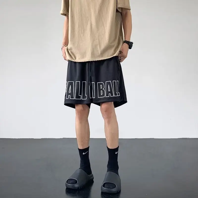 2024 Summer Basketball Breathable to Fitness Outdoor Running Sports Y2K Hip-hop Straight Wide-leg Casual Five-point Pants Men