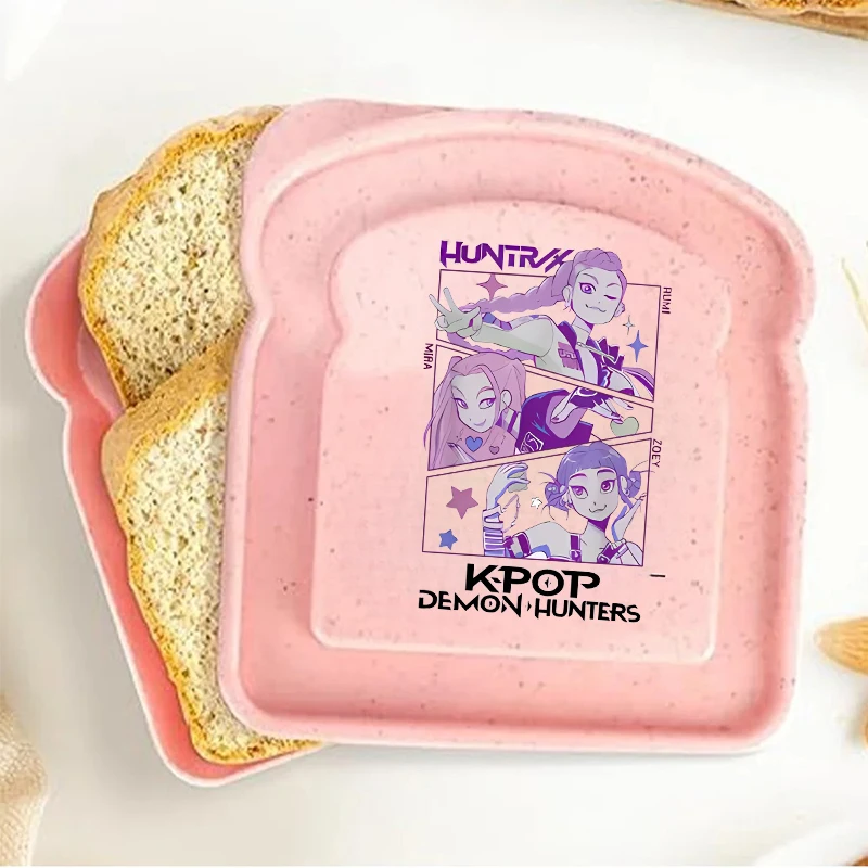 

KPop Demon Hunters Sandwich Container Toast Shaped Portable Kids Anime Cartoon Lunch Boxes Silicone Bento Box Fashion Lunch Case