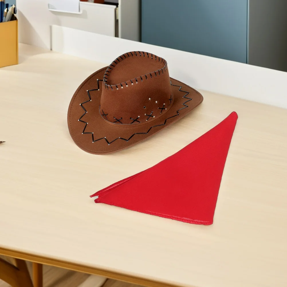 1 ensemble d'accessoires de Costume de Cowboy occidental, comprend un chapeau de Cowgirl, Triangle, Bandana, déguisement de carnaval, tenue d'halloween