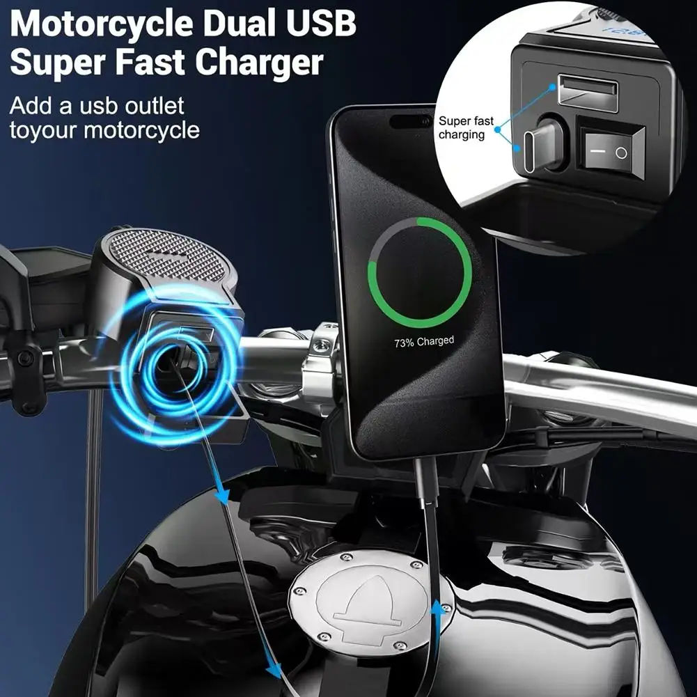 USB QC3.0 Motorcycle USB Fast Cellular Charger Waterproof Charge Mobile Socket Cell Voltmeter Digital Port With Connector T I7P8