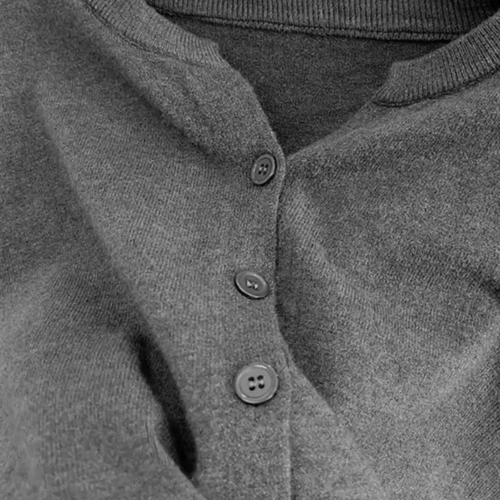 New Fashion Loose Fit Fleece Sweater Round Neck Solid Color Cardigan Knit Sweater