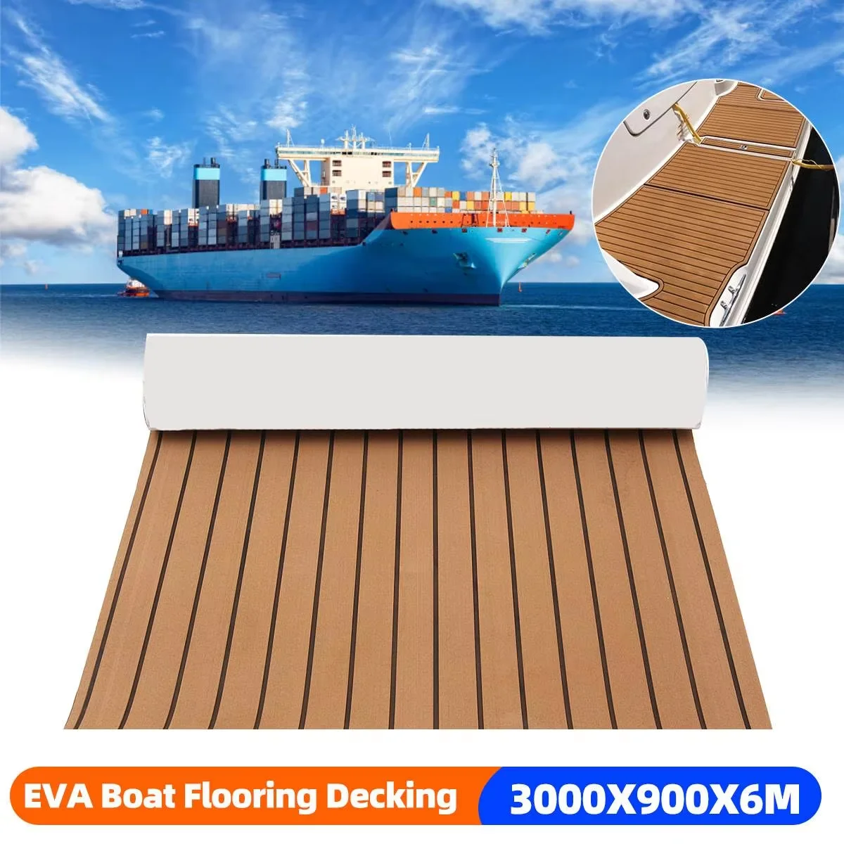 

3000x900x6mm Self-Adhesive EVA Foam Marine Boat Yacht Flooring Faux Teak Decking Sheet Pad Boat Decking Decor Mat