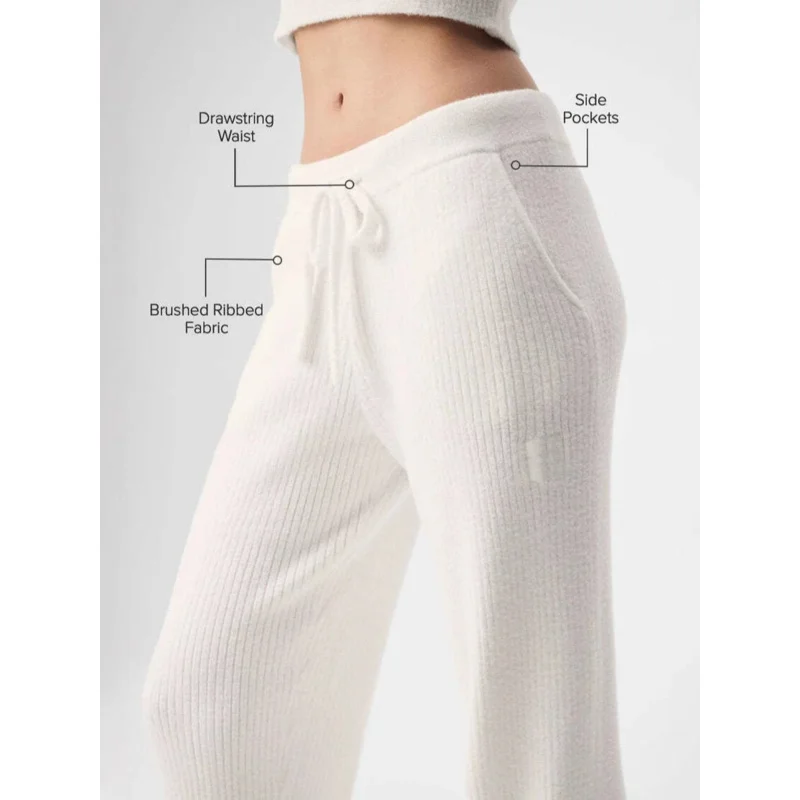 Women Knit Wide Leg Pants Casual Straight Trousers Soft Comfortable High Waist Loose Fit Daily Wear Fashion Bottoms