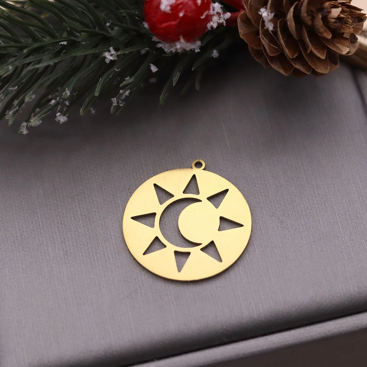 3pcs Stainless Steel Round Sun Moon Charms for Jewelry Making Tassels Earrings Celestial Sun Moon DIY Accessories Gifts