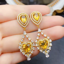 FS Heart Shaped Citrine Earrings for Women Fashion S925 Sterling Silver Charm Weddings Fine Jewelry With Certificate MeiBaPJ