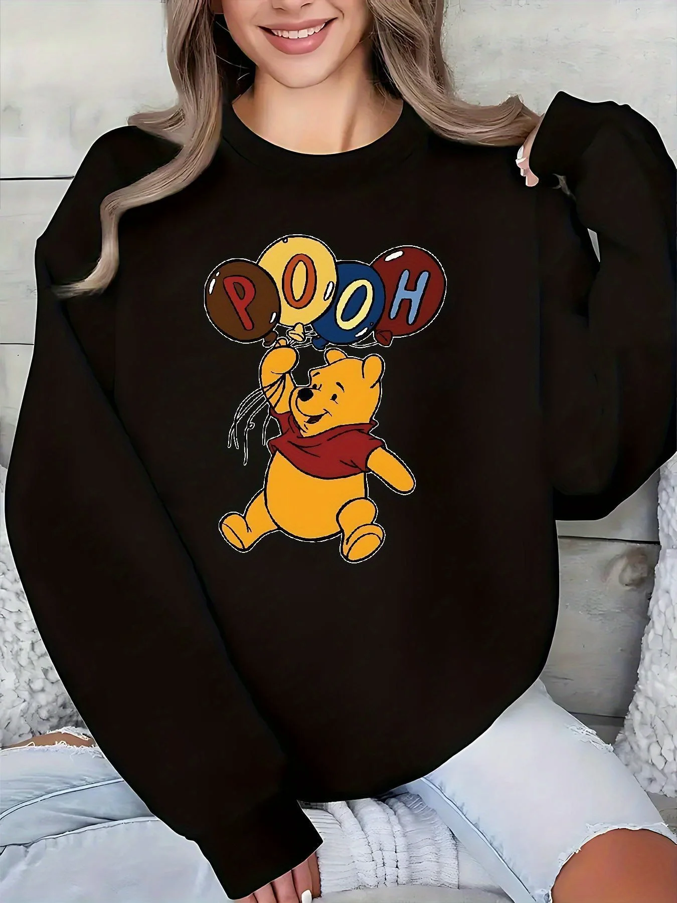 

Женский рождественский пуловер с Винни-Пухом Диснея, модный свитер унисекс с круглым вырезом, осенне-зимний флисовый повседневный свитер