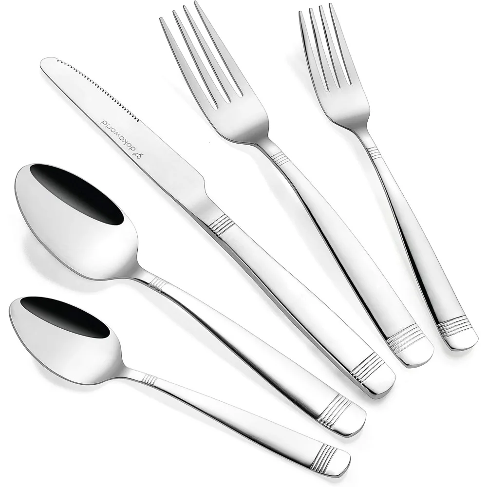 

Stainless Steel Flatware Set for Eight, 40-Piece Collection Including Spoons, Forks, and Knives, Dishwasher Safe