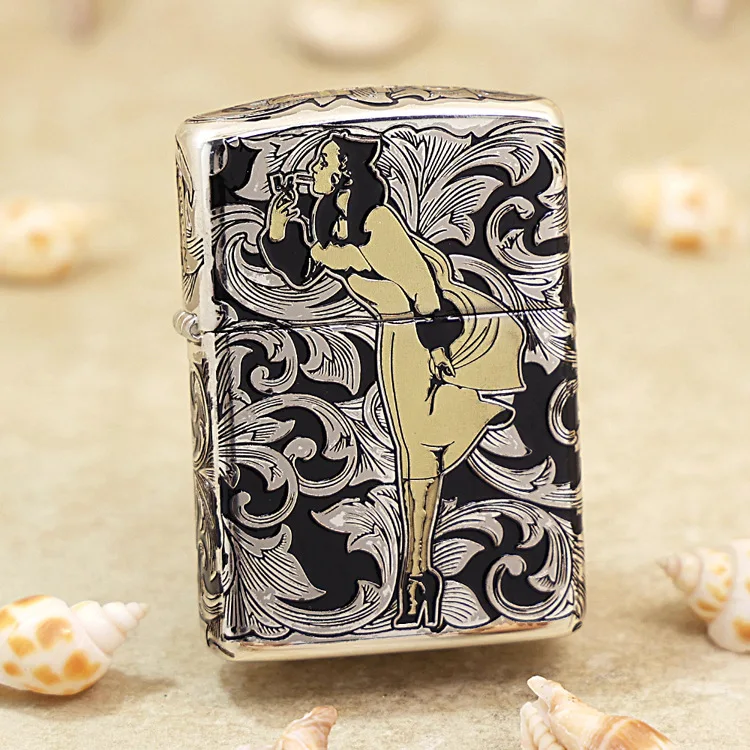 

Genuine Zippo Women in the Wind oil lighter copper windproof cigarette Kerosene lighters Gift with anti-counterfeiting code