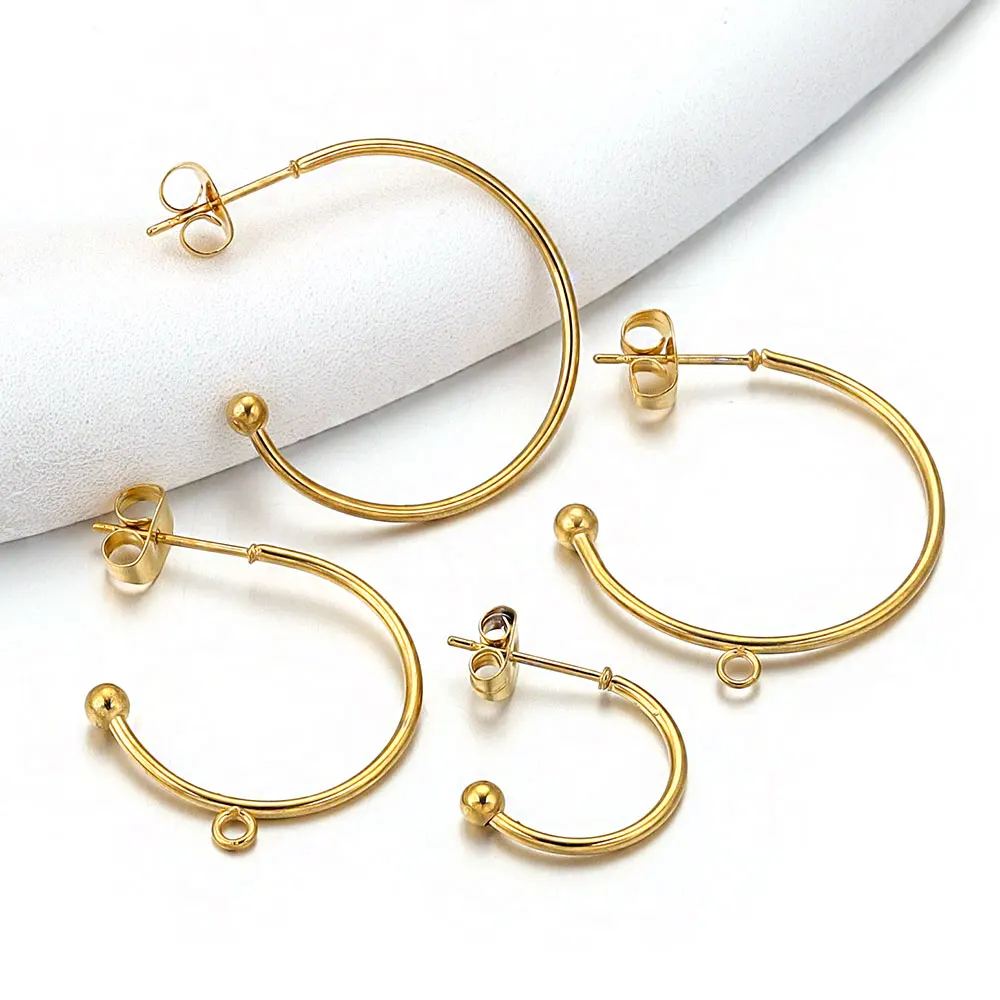 10pcs Stainless Steel Gold-plated C-shaped Earring Hook Ball Bead Welding Pin for DIY Handmade Jewelry Making Material Findings