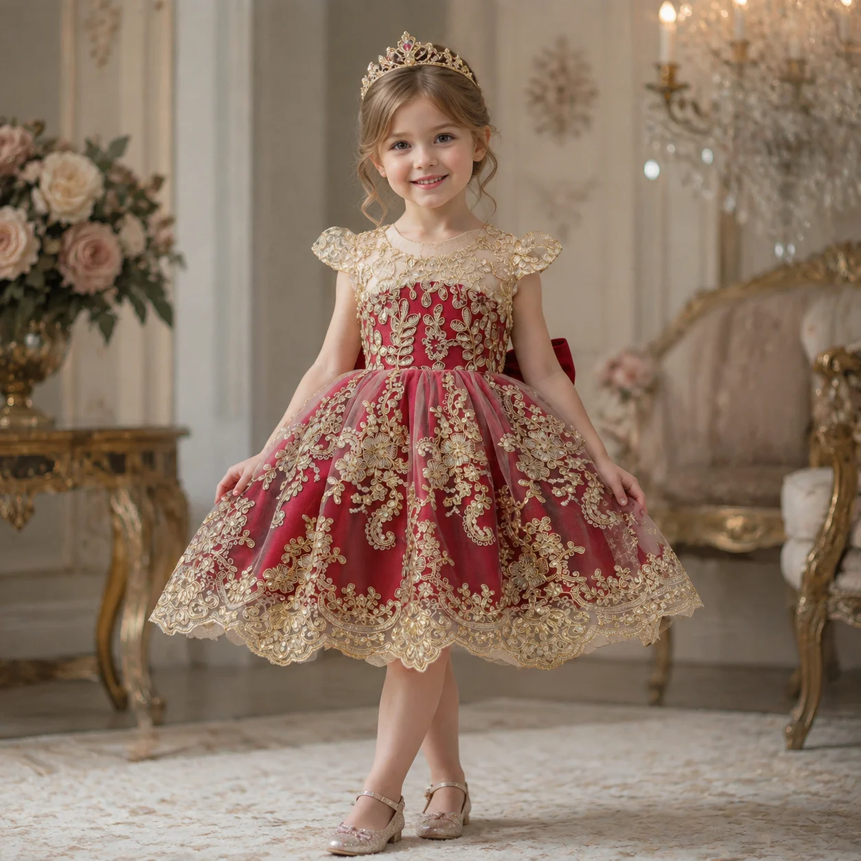 New Festive Dress for Girl Flower Girl Elegant Embroidered Puff Wedding Dress Suitable for Christmas Ball Baby Girl Dress