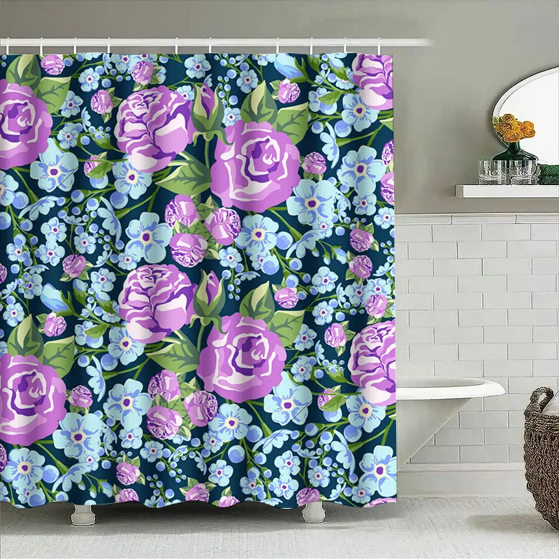 نابضة بالحياة زهرة دش الستار جريئة الأزهار طباعة الحمام ديكور نسيج مقاوم للماء الورود الوردي الأزرق الخشخاش الأرجواني أقحوان G #4