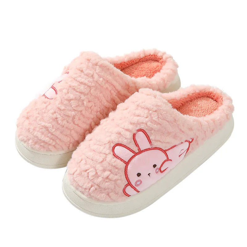 2023 Winter House Slipper Women Fuzzy Cartoon Rabbit Bear Warm Plush Indoor Floor Non Slip Home Men Shoes Female Slippers