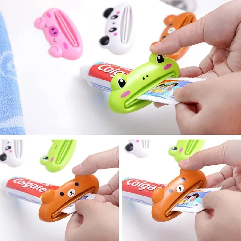 Exprimidor de pasta de dientes con dibujos de animales para niños, 1 piezas, limpiador Facial, Soporte rodante, accesorios de baño