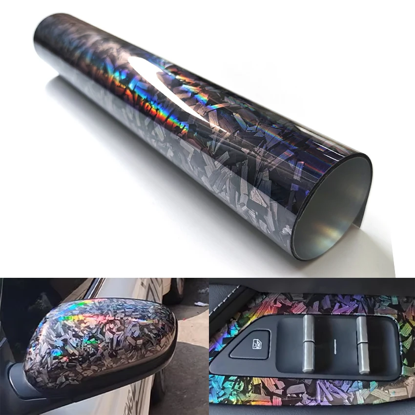 Glossy Laser Forged Carbon Fiber Wrap Vinyl Motorcycle Stickers Rainbow Holographic Forged Carbon Car Body Color Change Film