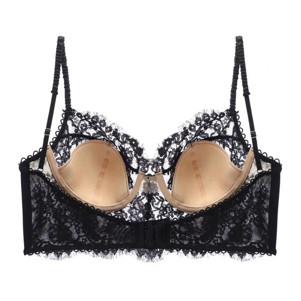 Soutien-gorge à armatures en coton mélangé pour femmes, soutien-gorge à bretelles solides, broderie en dentelle creuse, sangle réglable, col en V