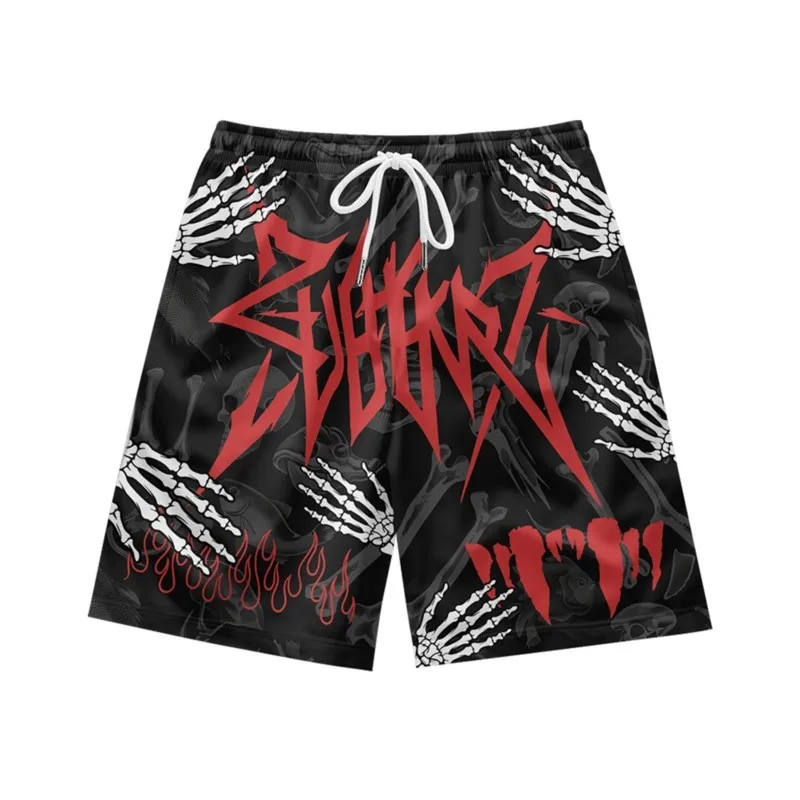 Skeleton finger pattern fashionable loose quick drying breathable summer men's casual sports drawstring beach shorts