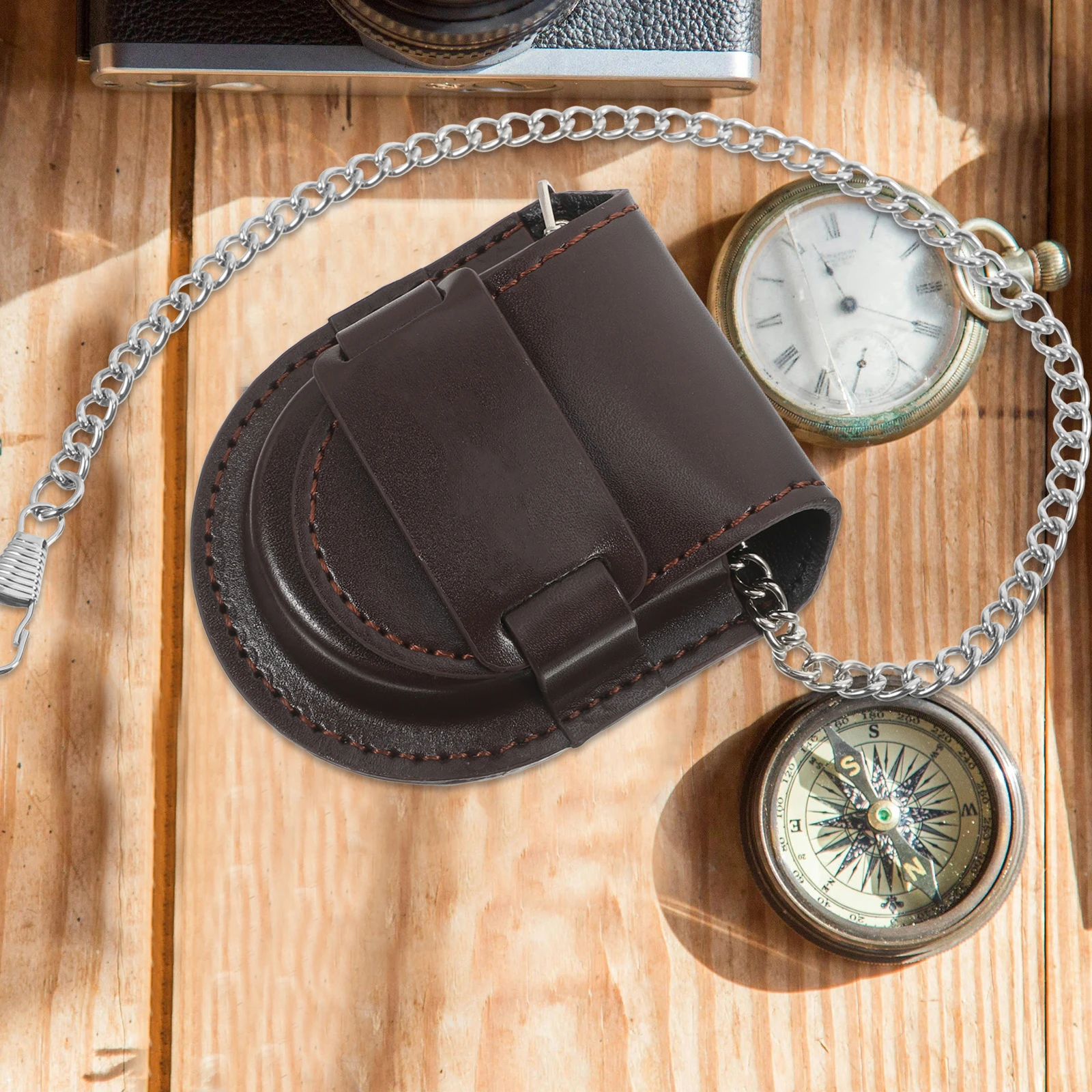 

Pocket Case Storage Holder Chain Style Container Retro Retro Watch Case Container Bag PU Pouch Chain