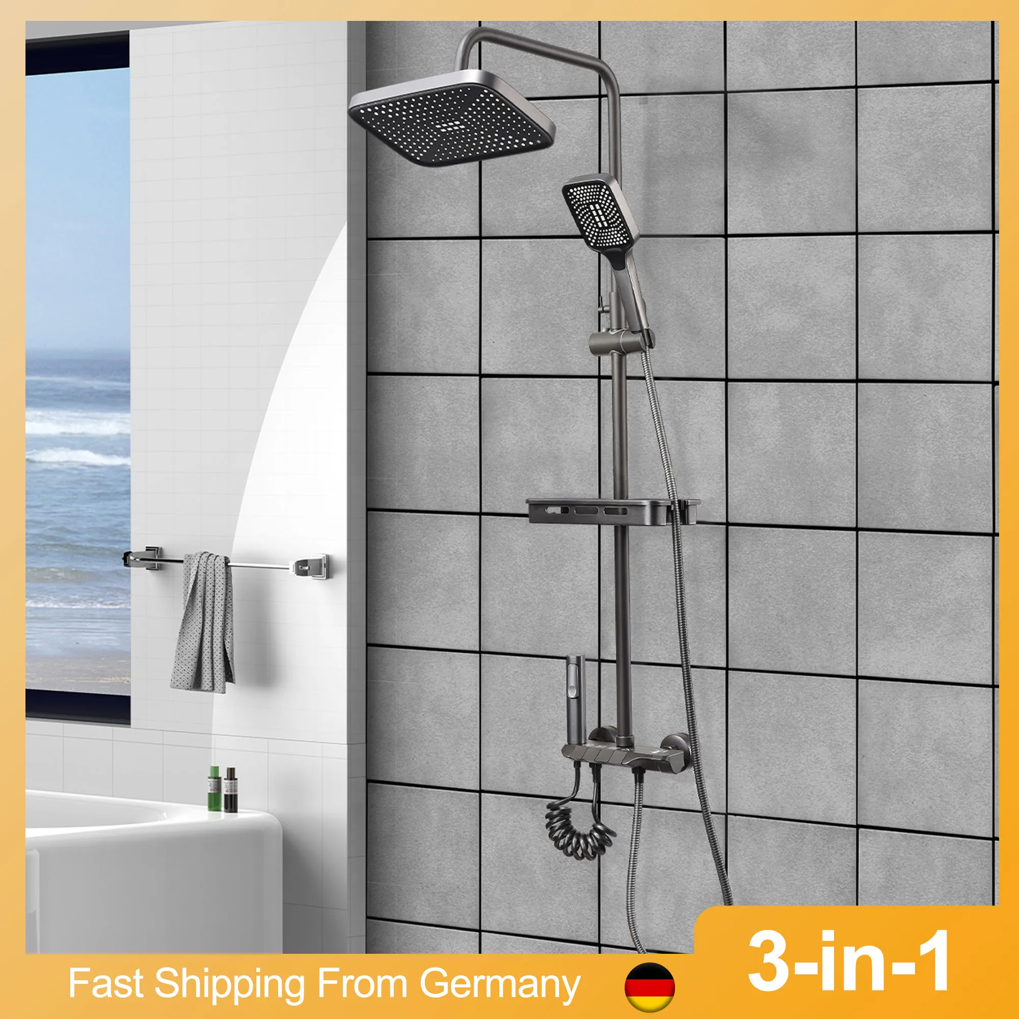 Brass Shower System Set, 4-Way Bathroom Shower Faucet Set, Rainlfall Bathroom Mixer, Bidet Shower Set