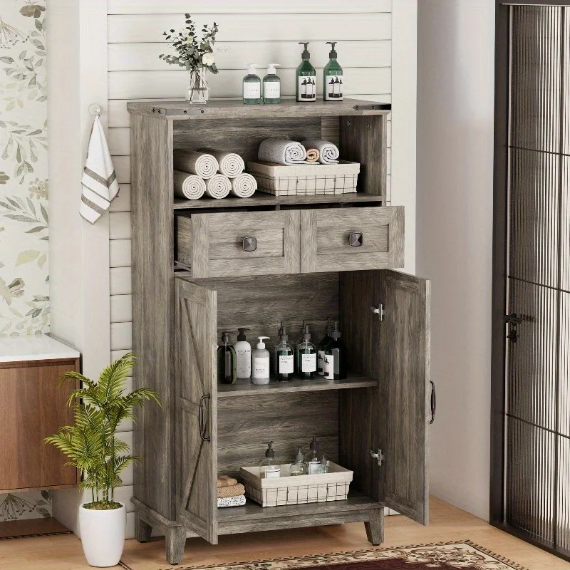 

EROMMY Farmhouse Storage Cabinet with Doors and Adjustable Shelves, Small Freestanding Floor Cabinet for Entryway