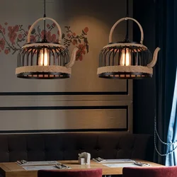 Dinning Room Lamp Hemp Rope Teapot Pendant Lights for Restaurant Kitchen Luminaria Decoration Retro Ceiling Chandelier Lighting