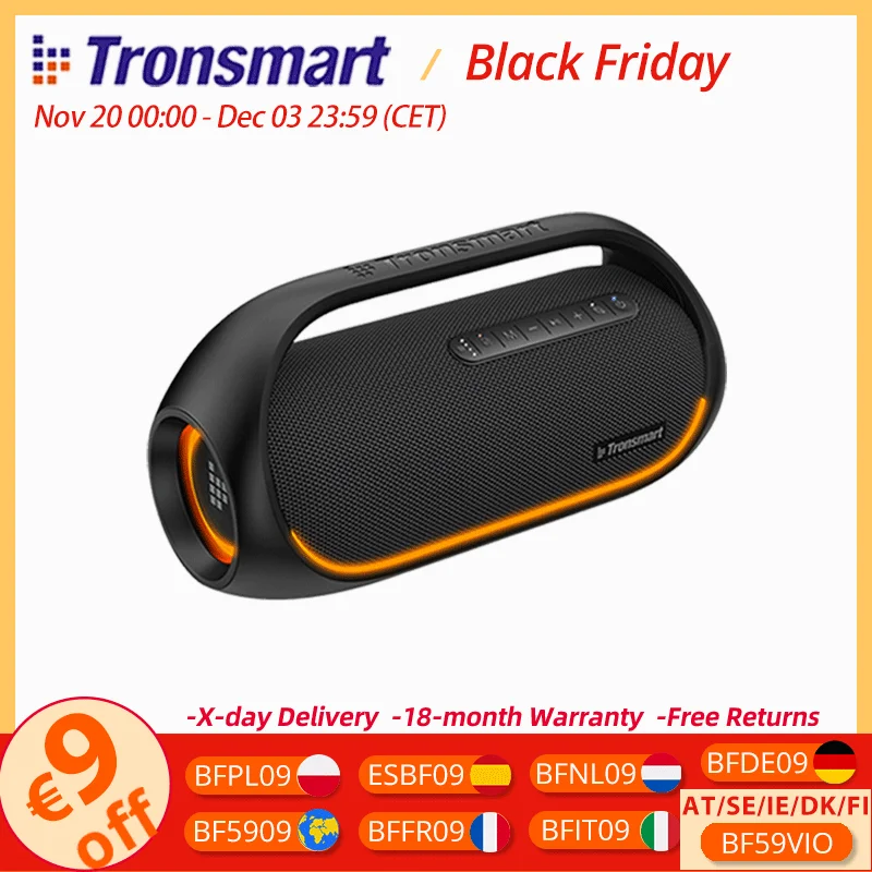 Tronsmart Bang Haut-parleur Bluetooth Haut-parleur de fête portable avec audio haute résolution sans perte, basses lourdes, contrôle par application, poignée portable