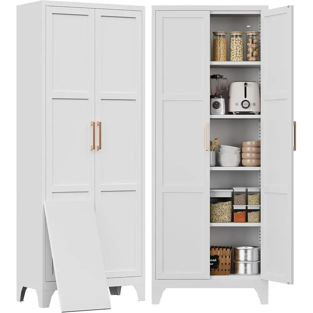 71" Tall Pantry Cabinet,Kitchen Pantry Storage with Doand Adjustable Shelves,White Metal Kitchen Pantry Cabinet,ood Pantry or Ki