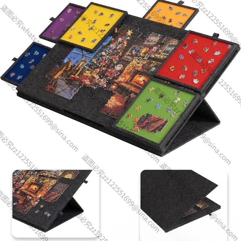 Suitable for Children's PuzzleTable Board with Bracket Lid 6 Drawers Portable Puzzle Classification Board PuzzleTable