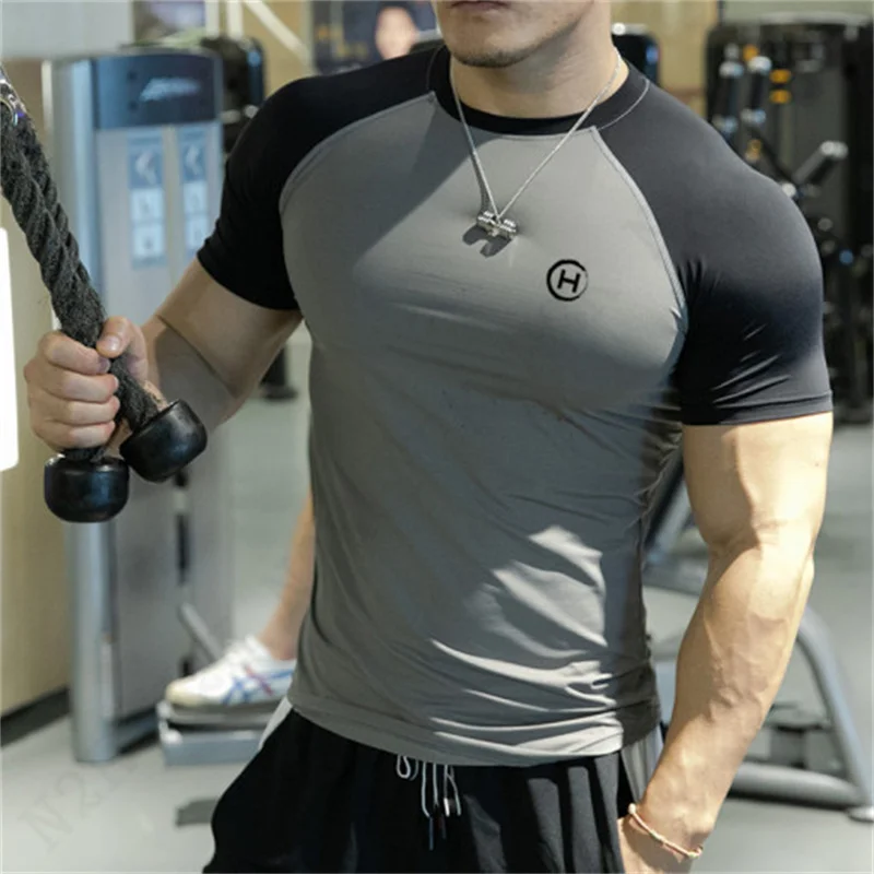 2022 New Brand Men Clothing Gym Tight Cotton T-shirt Mens Fitness T-shirt Homme Gyms T Shirt Men Fitness Summer Tees Tops