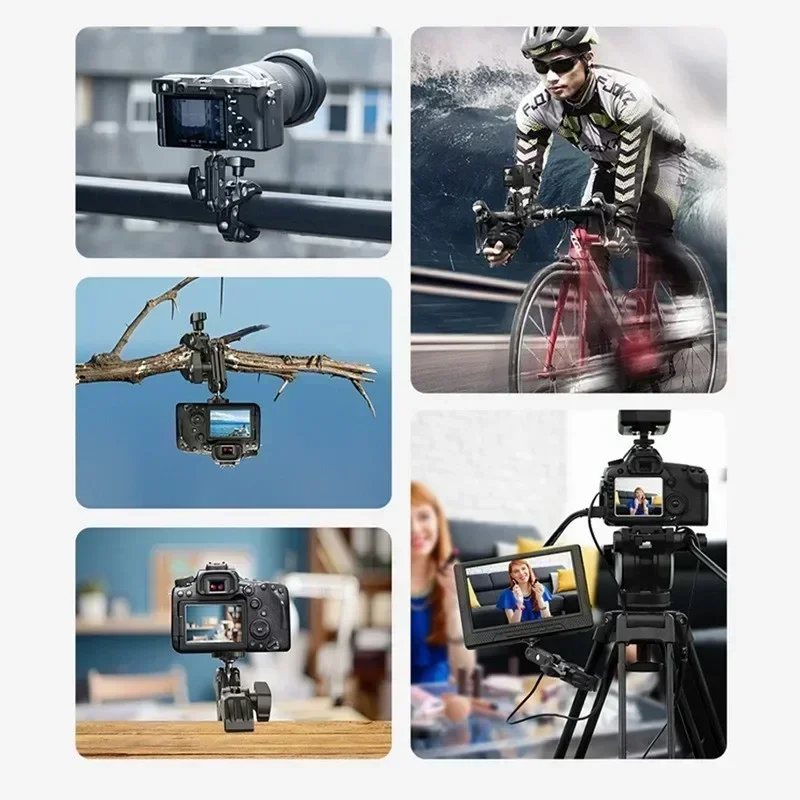 Super pince en métal avec rotule à 360 °, pince à bras magique avec trou de 1/4 "3/8" pour appareil photo reflex numérique, moniteur, lumière LED, micro