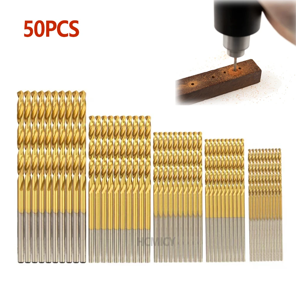 

50pcs Professional Titanium Coated Drill Bits High Speed Steel Drill Bits Set Tool High Quality Drilling Tools