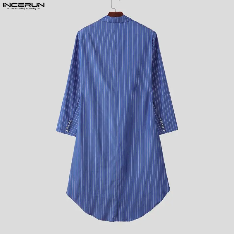 INCERUN, chaqueta a rayas para hombre, solapa, manga larga, botón, chaqueta Irregular informal, ropa de calle para hombre, traje elegante de estilo largo a la moda para hombre