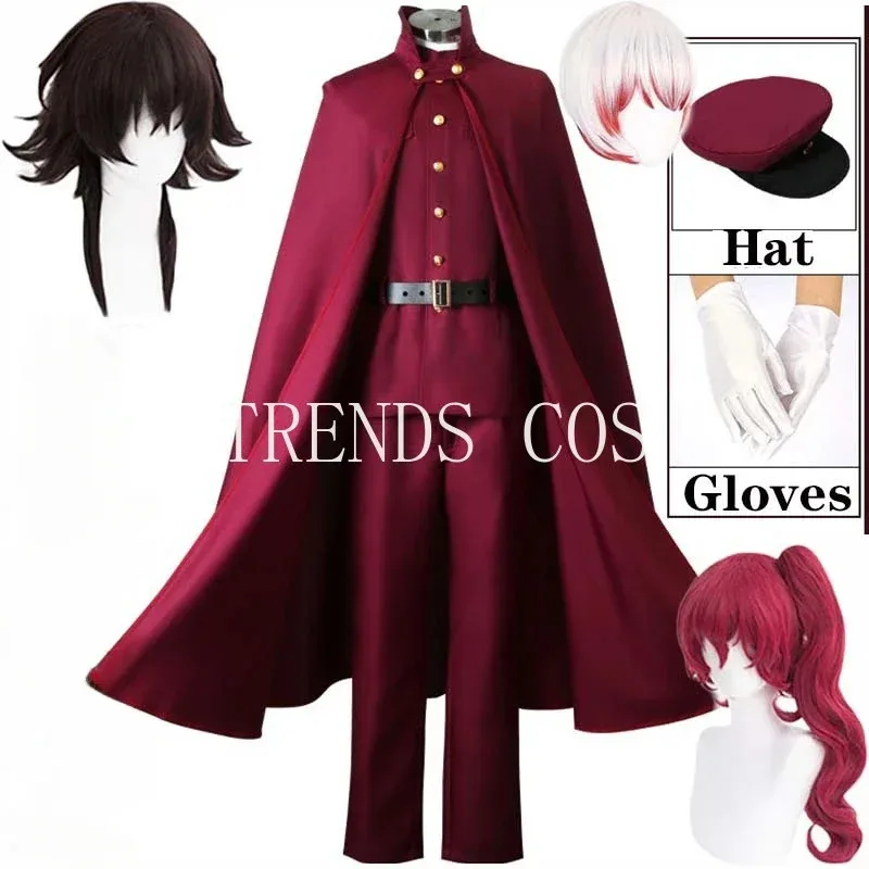 

Hunting Dogs Cosplay Costume Tetchou Suehiro Teruko Oukura Dark Red Uniform Hat Gloves Cloak