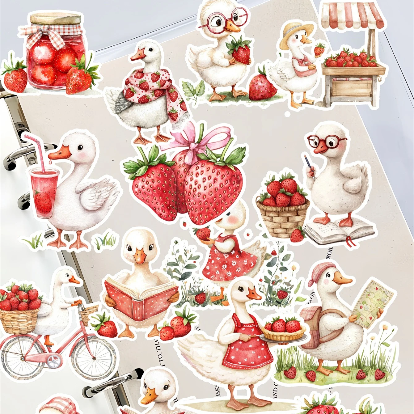 

20pcs Watercolor Cute Goose Strawberry graffiti stickers, stationery, notebook, account materials, phone cases, luggage, guitar
