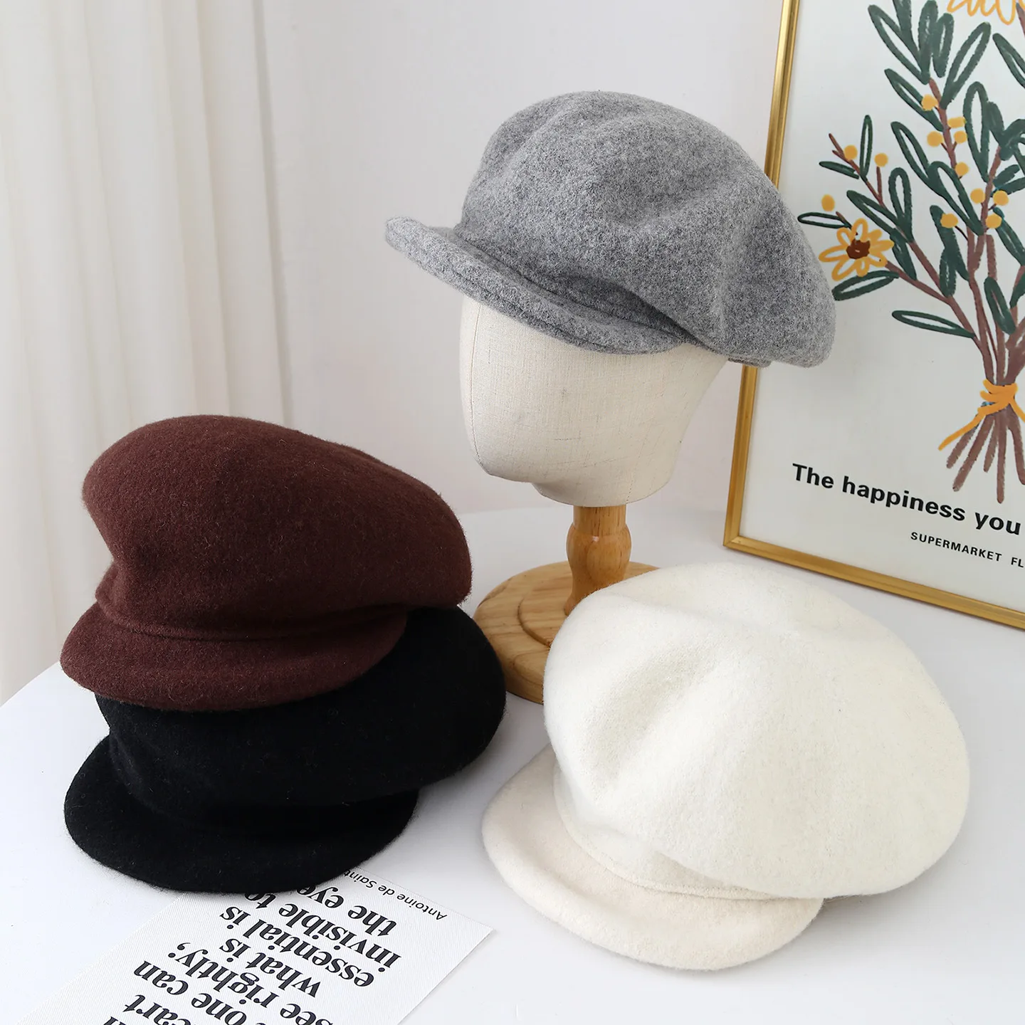 

Шерстяной берет, осенне-зимние шапки для женщин, кепка художника в стиле ретро, модная новая рыбацкая кепка, элегантная кепка газетчика