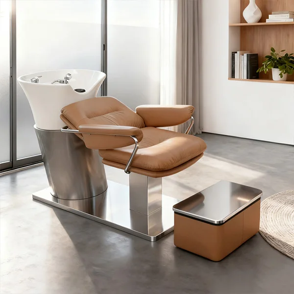 Luxury Backwash Head Spa Hair Wash Salon Massage Shampoo Bowl Chairs Bed Head Spa with Footrest Stool