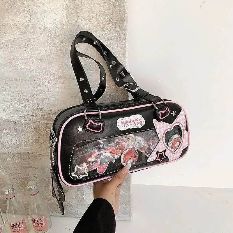 Bloom Japanese Transparent Blue Handbag Women Haruku Aesthetic Leather Ita Bag Female Preppy Style Sweet Cute Shoulder Bags