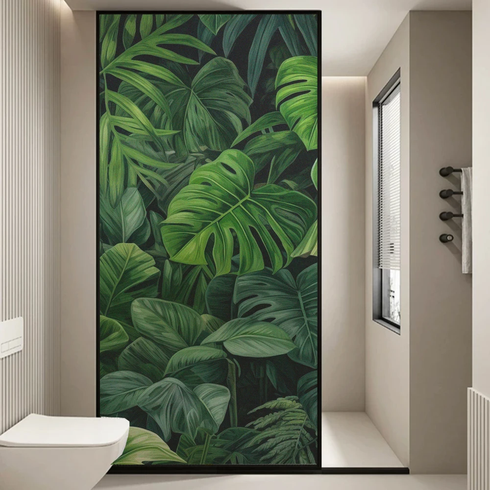 Película de privacidad de ventana, bloqueo UV, Control de calor, cubierta de ventana estática, plantas verdes, pegatina decorativa de vidrio para ventana/puerta