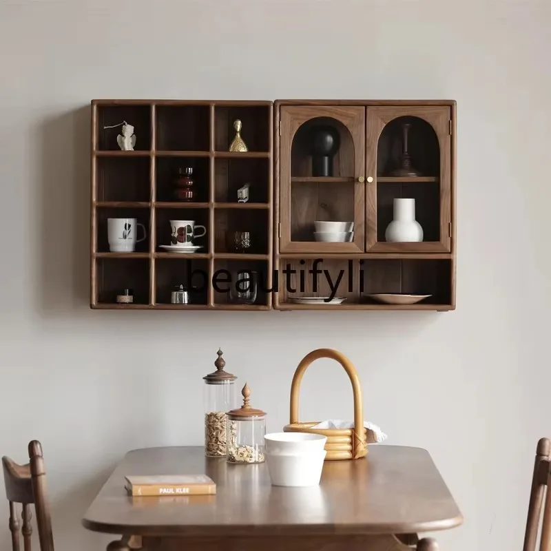 

D2520 North American black walnut cup holder wall storage cabinet solid wood log dust glass cabinet