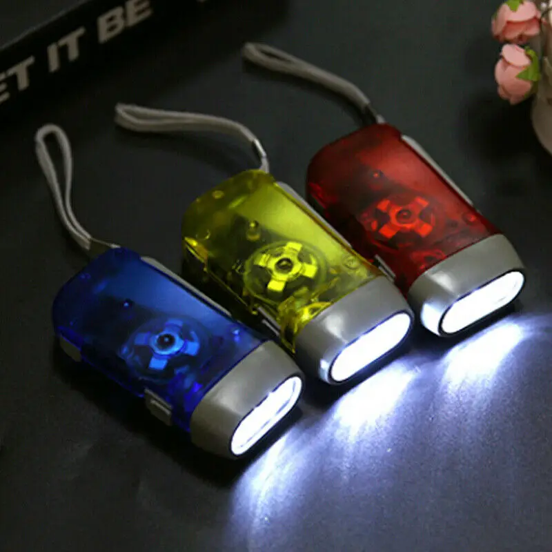 Hand Pressing Flashlight Outdoor Camping 3 LED Flashlight Crank Power Wind Up Torch Light