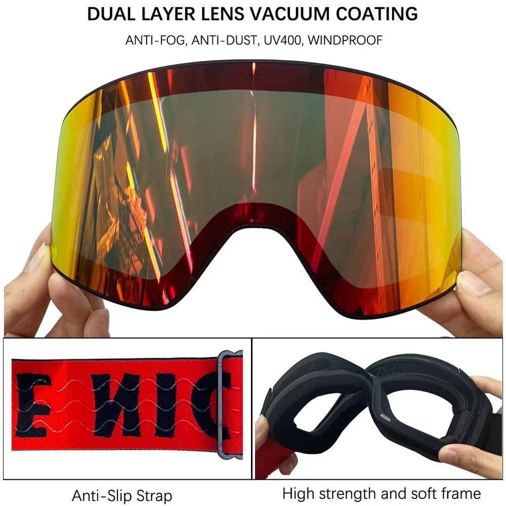 Magnetic Ski Goggles Polarized Lens Skiing Anti-Fog UV400 Snowboard Goggles Men Women Ski Glasses Eyewear Clear Lens Set