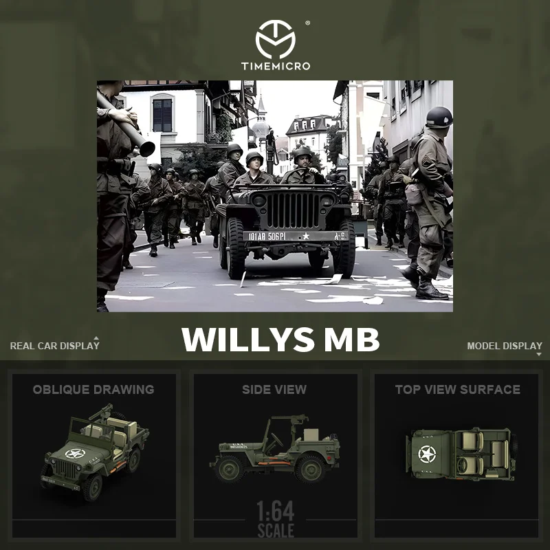 

TM в наличии 1:64 WW2 Willys MB, военные автомобили, Коллекционная модель автомобиля из сплава, миниатюрные машинки, игрушки Time Micro