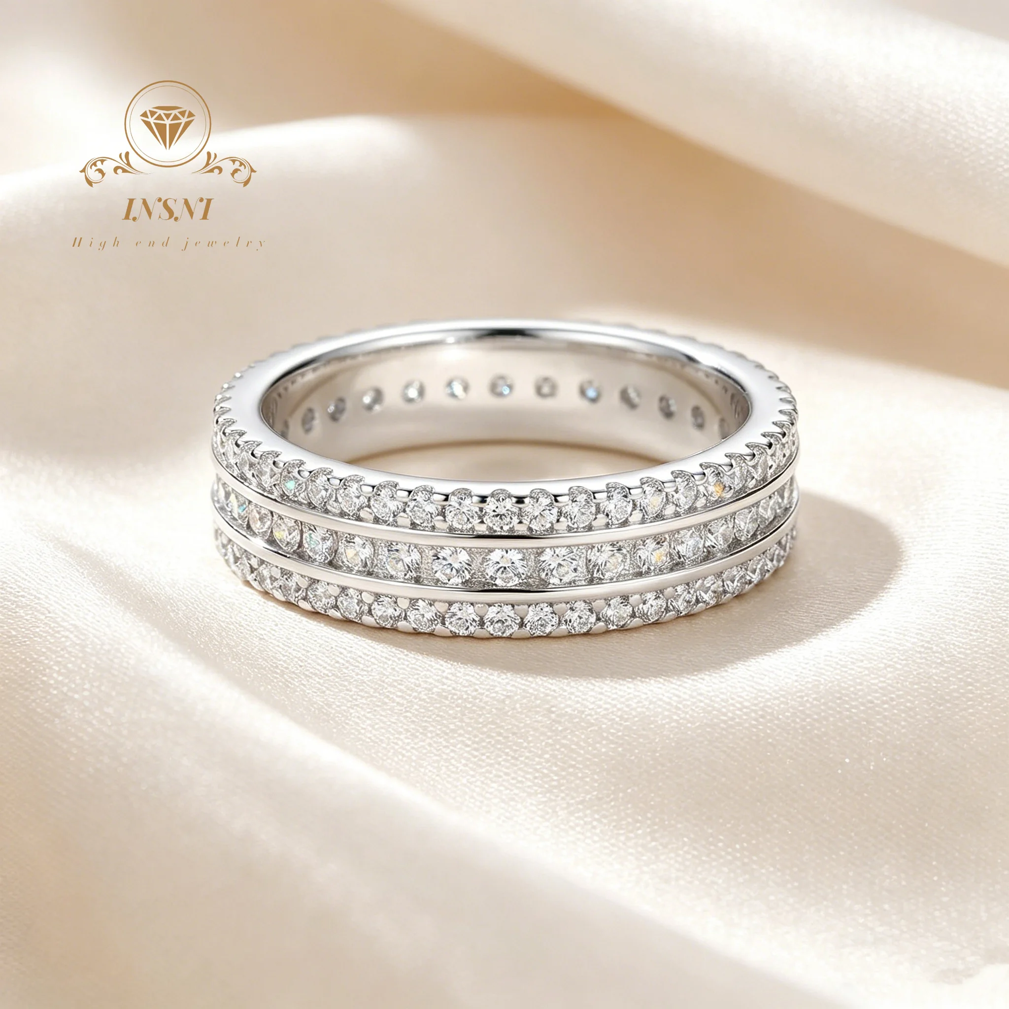 

Full Set Moissanite Triple Layered Silver Ring Trendy Jewelry for Women Gift Affordable Light Luxury No Allergy No Fading