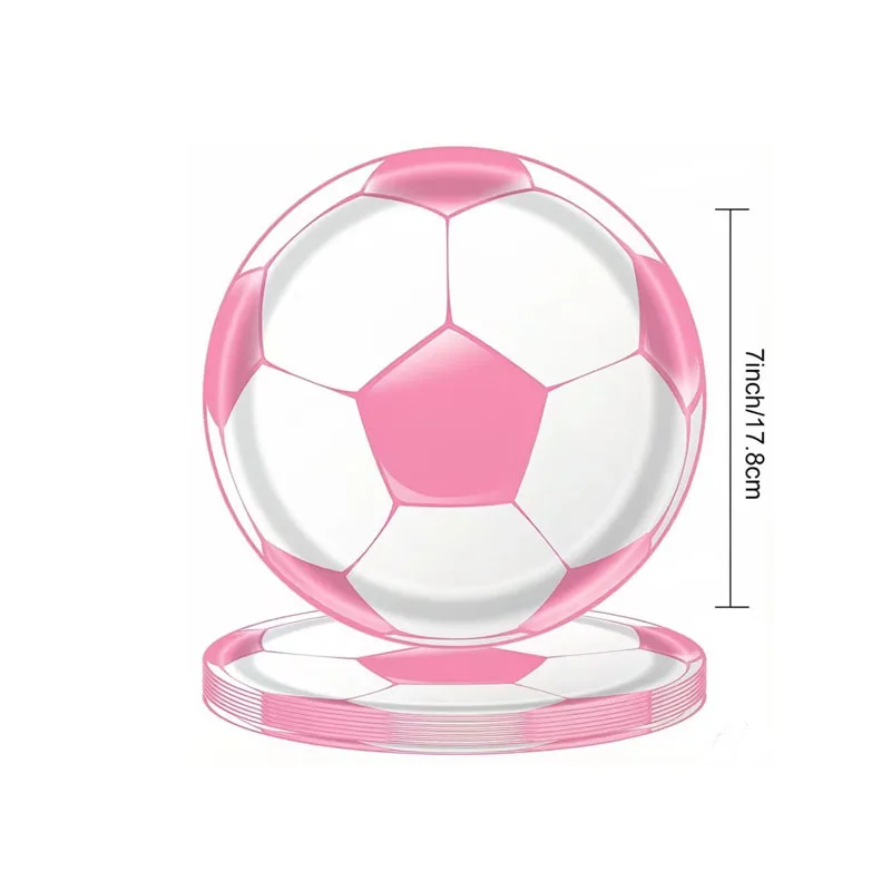 Neues Rosa Einweg-Fußball-Geschirr, Pappbecher, Teller, Servietten, Tischdecken, Geburtstagsfeiern, Feierlichkeiten, Partyzubehör – Detail 3