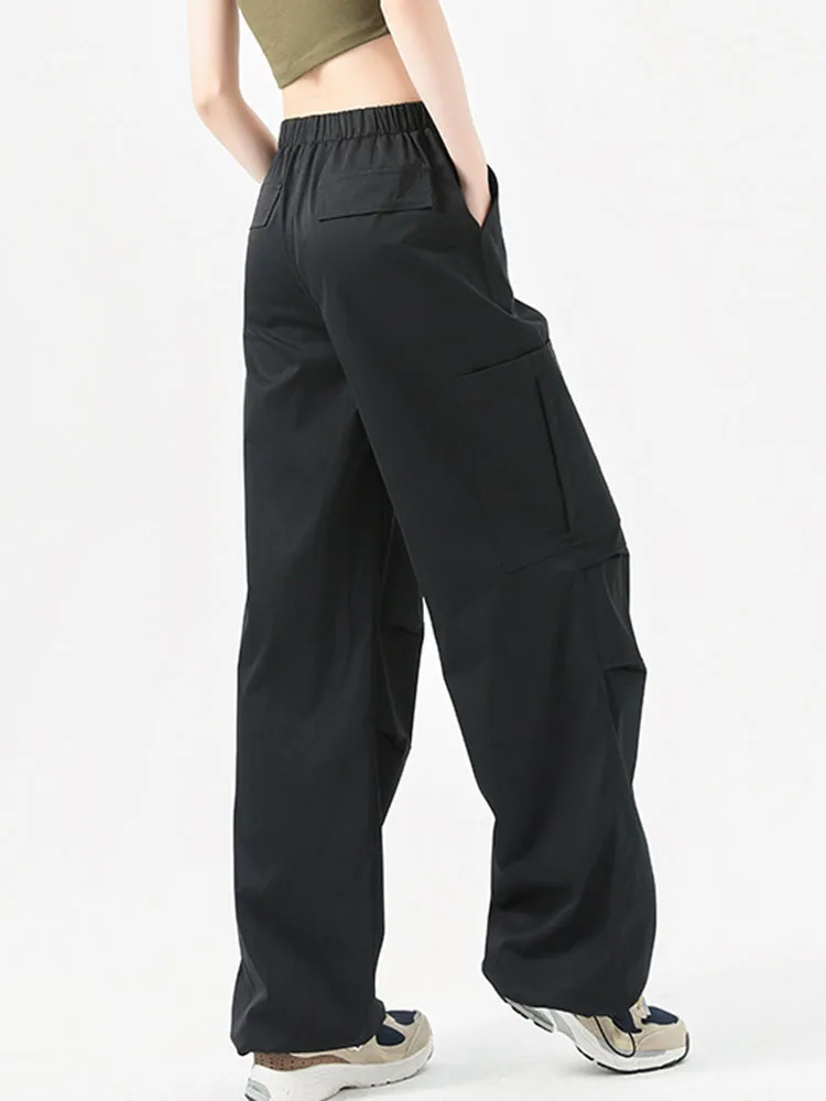 Korean Design Loose Thicken Cargo Pants Winter Warm High Waist Lace Up Straight Pantalones Women Casual Velvet Lined Calca New