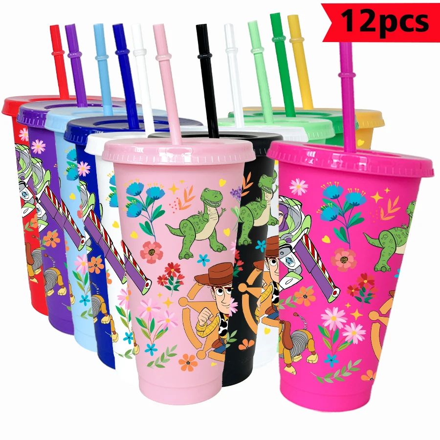 

12pcs/pack Disney Toy Story Floral 26oz multicolor Plastic Water Cup Party Drinkware Birthday/Back-to-School Gift