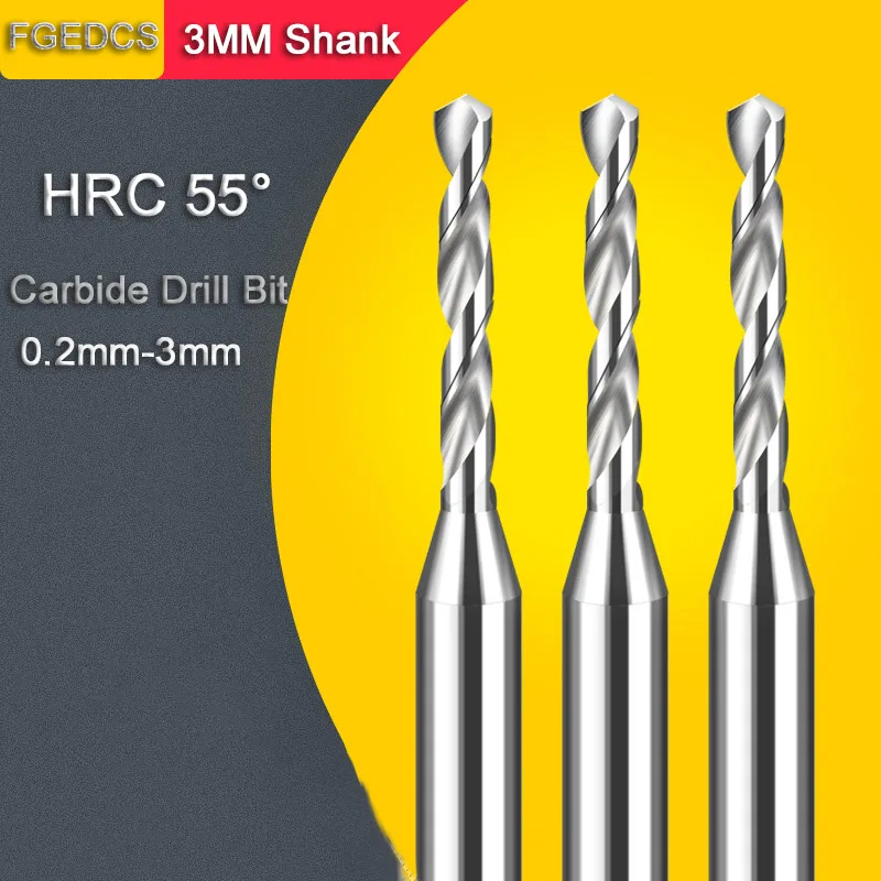 Carbide Tungsten Steel 3MM Shank Drill Bit Small Diameter 0.3-3mm CNC Twist Drill Bit Metalworking Copper Aluminum Drills Tools