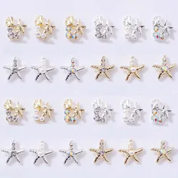 Conchas de estrella de mar de aleación para manicura, diamantes de imitación para decoración de uñas, 3D, Metal, Ocean Beaceh Sea Series, Conch Nail, 10 piezas