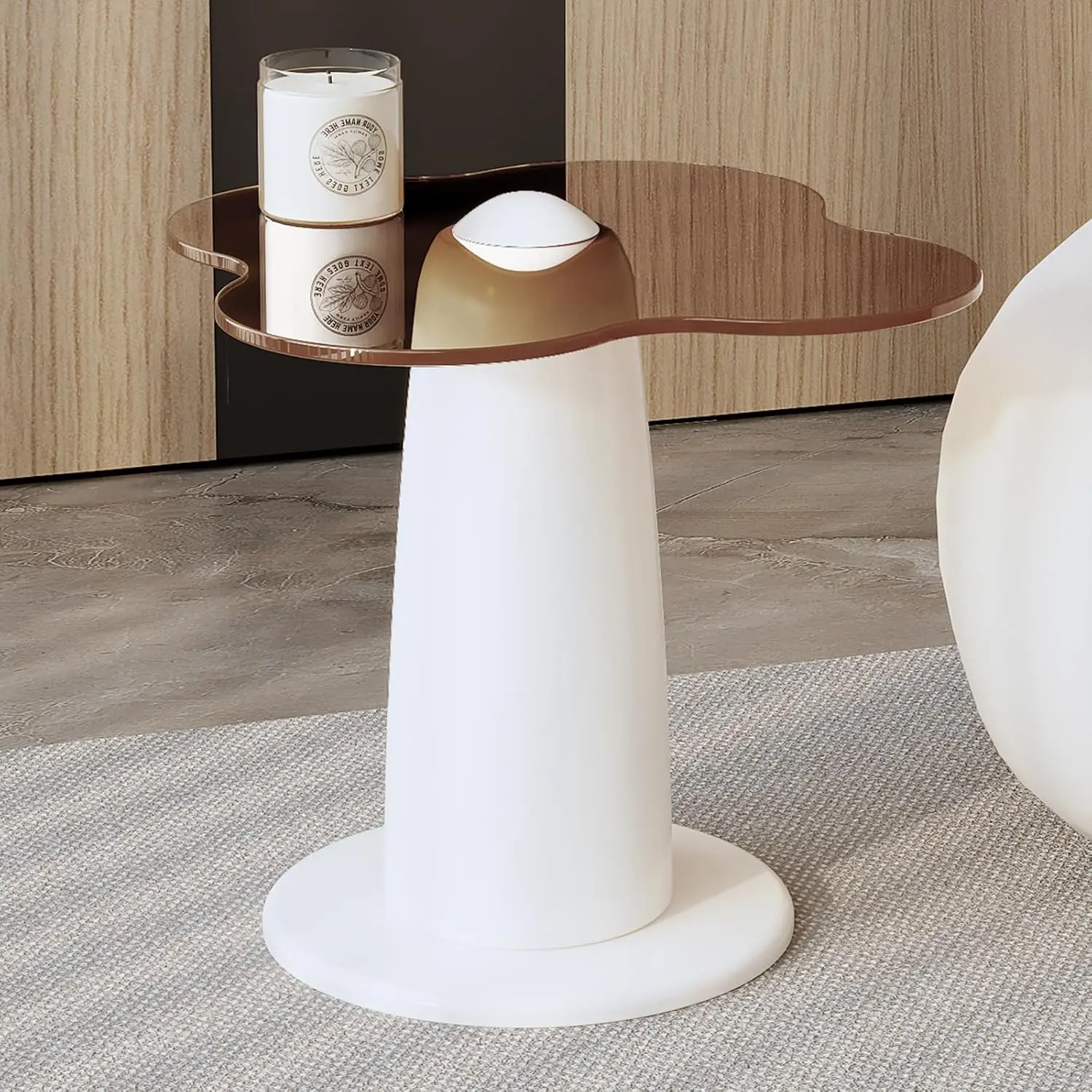 Nesting Coffee Table Set Of 2, Cloud Shape Center & Small Tempered Glass Top Accent Side Table, Modern Home Decor Table Set For