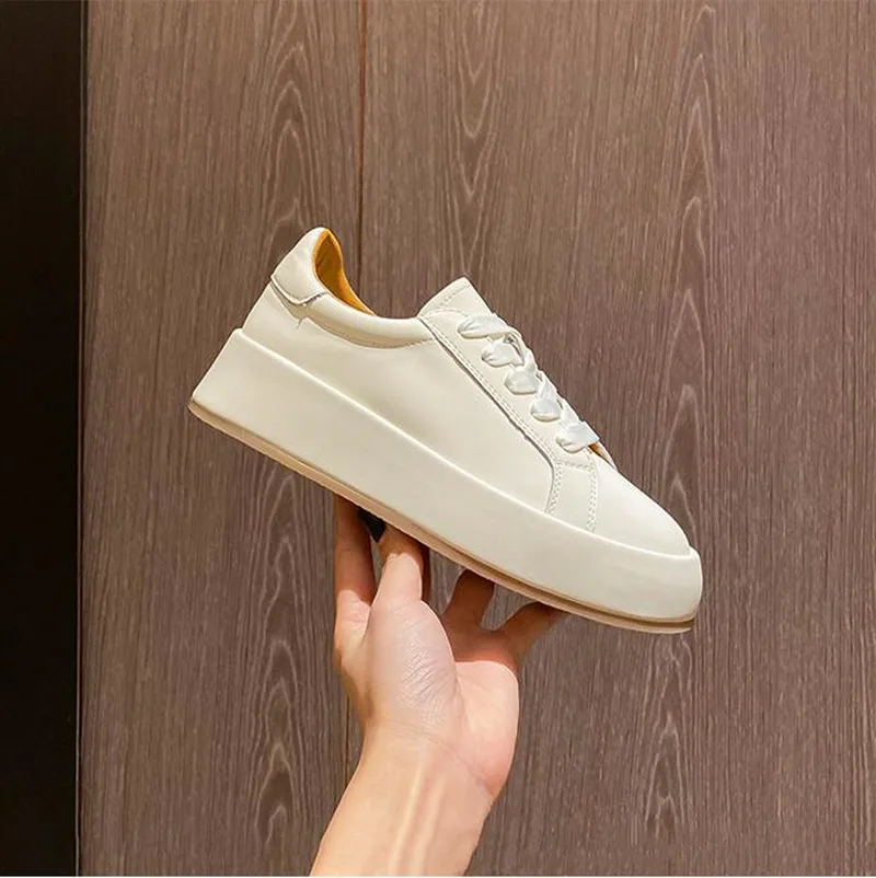 2023 Ins Real Leather Shoes Women Sneaker Fashion Shoes Height Increasing Casual Daily Ladies Footwear Size 34-40